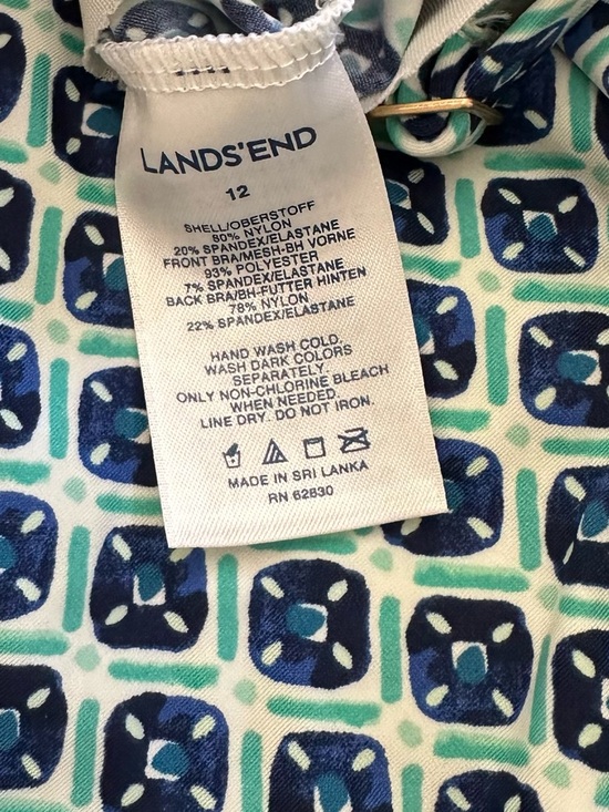 Lands' End Navy and Teal Geometric Tankini Top. Size 12 - Picture 4 of 5